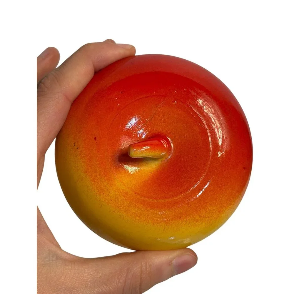 VTG Hazel Atlas Milk Glass Apple Jelly Jars‎ Red Yellow Ombre Finish Home Decor